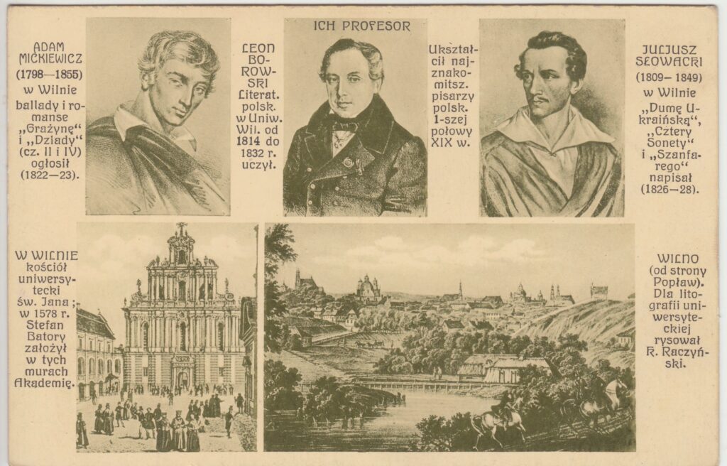 Atvirukas, skirtas A. Mickevičiaus gyvenimui Vilniuje. Vilnius: Sulimy [L. Uzembla] leidimas, 1909. Spaudinys lenkų kalba. MLLM P 3287