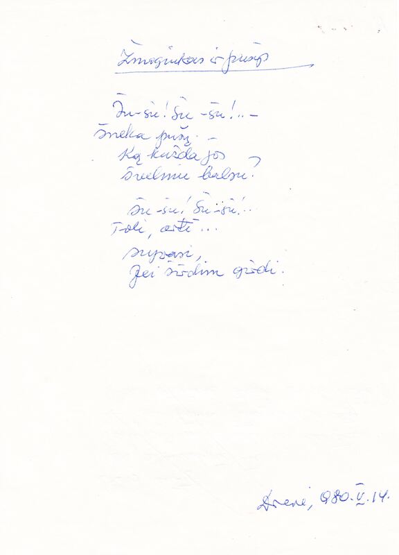 A. Matučio eilėraštis „Žmogiukas ir pušys“. 1980-05-14. MLLM GEK 30761