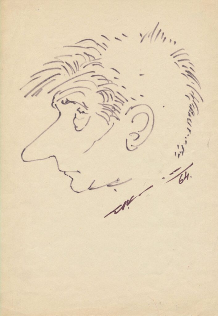 J. Avyžiaus šaržas. 1964 m. Dailininkas S. Krasauskas. MLLM 19079