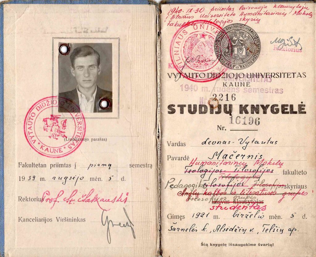 V. Mačernio studijų knygelė. MLLM 19043