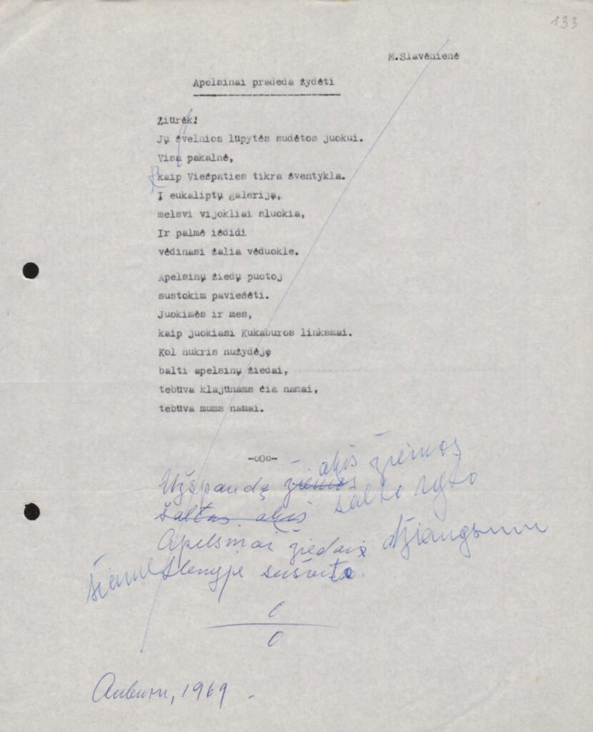 M. M. Mykolaitytės-Slavėnienės eilėraščių rinkinio „Parytys mieste“ fragmentas. MLLM 49068