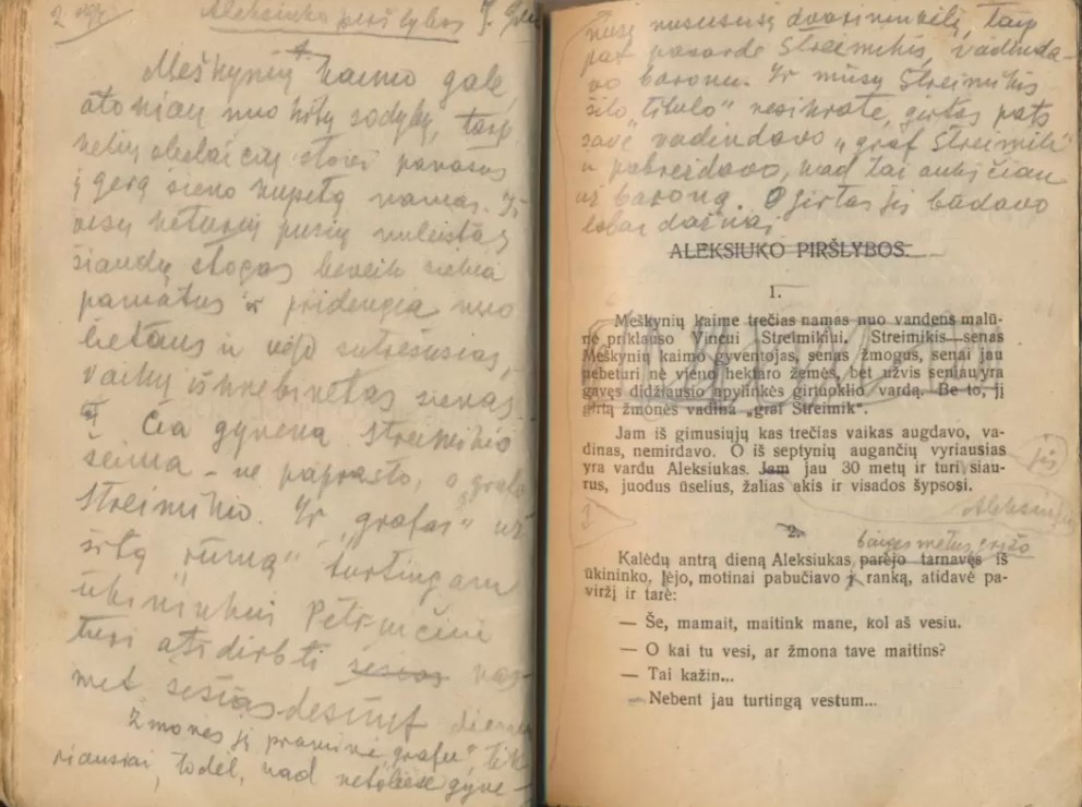 J. Grušo apsakymų rinkinio „Ponia Bertulienė“ egzempliorius su autoriaus taisymais. JGM 3367