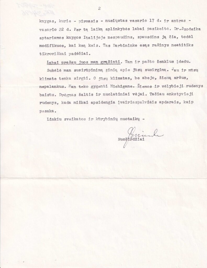 J. Gliaudos laiškas P. Jurkui. 1976 m. gegužės 8 d. MLLM 107501