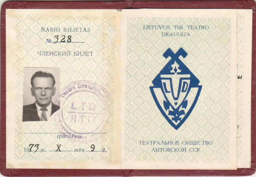 K. Inčiūros Teatro draugijos nario bilietas. 1973-10-09. 
RMM ĮK 11006