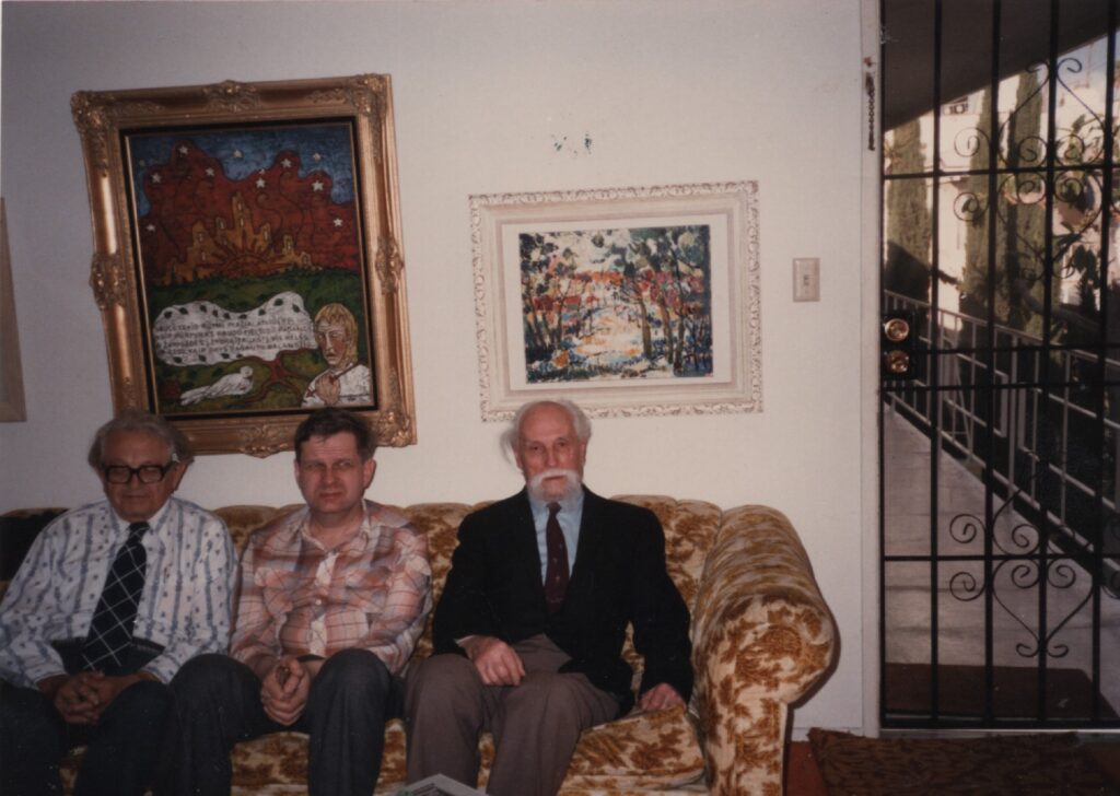 Svečiuose pas M. Lembertienę. B. Raila, T. Venclova, P. Gaučys. Santa Monika, 1986 m. kovas. P. Gaučio nuotrauka. MLLM 113551