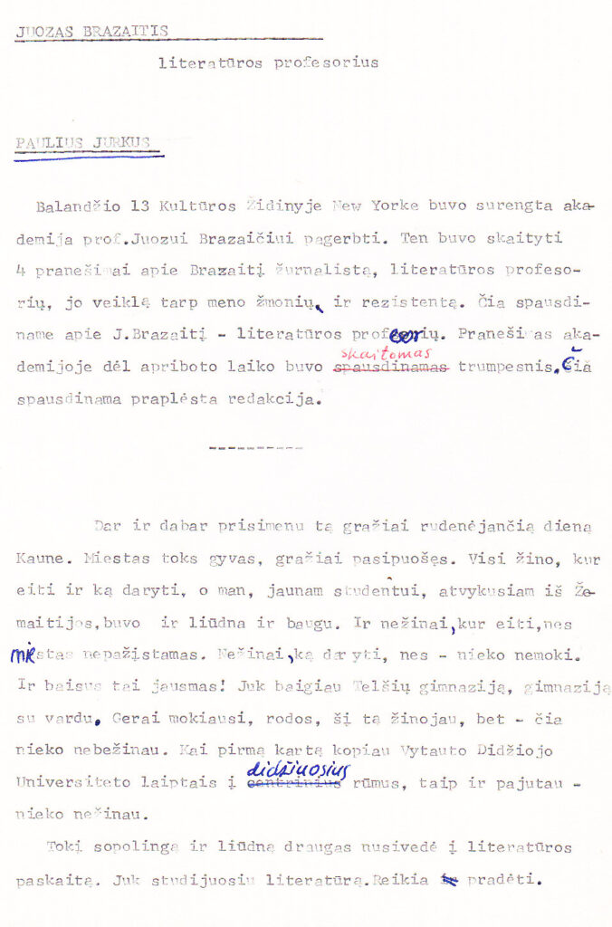 P. Jurkaus paskaita apie J. Brazaitį. MLLM130632