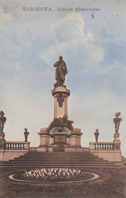 Paminklas Mickevičiui Varšuvoje. Varšuva: Fr. Karpowicz leidykla, apie 1938. Paminklas A. Mickevičiui Varšuvoje pastatytas 1898 m., minint poeto 100-ąsias gimimo metines, autorius – Wojciech Slowakiewicz. MLLM P 4571