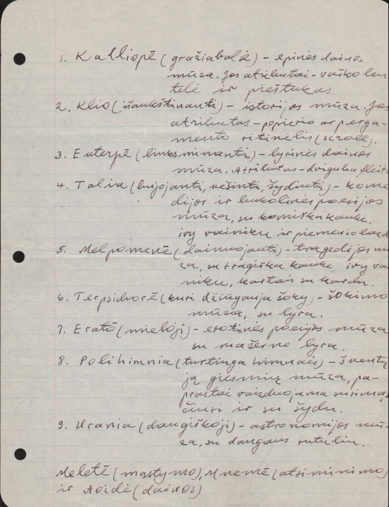 J. Tininio rankraštis – graikų deivių apibūdinimas. BBR10295