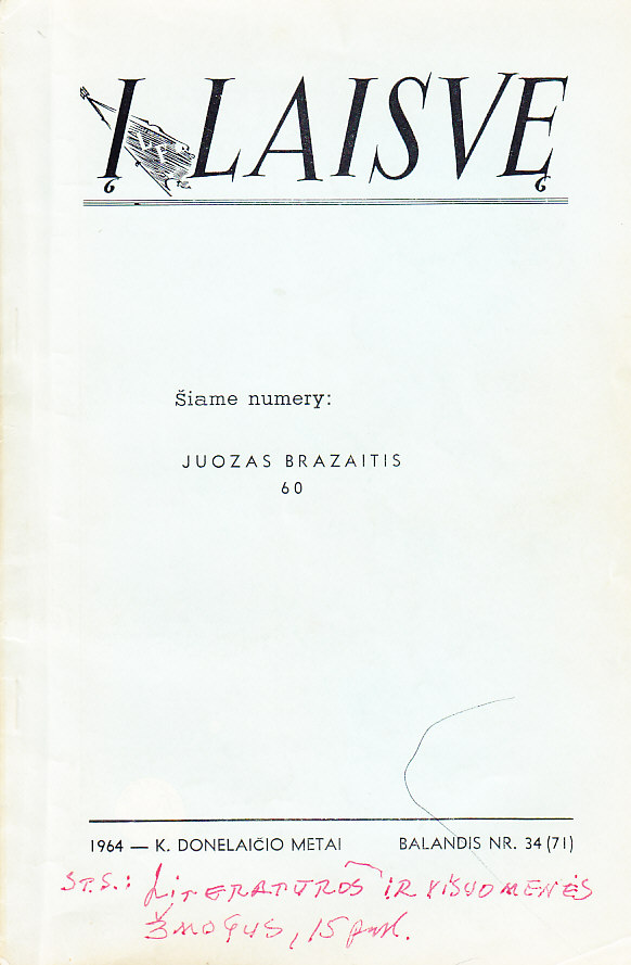 Žurnalas „Į Laisvę“, skirtas Juozo Brazaičio jubiliejui. MLLM 50842