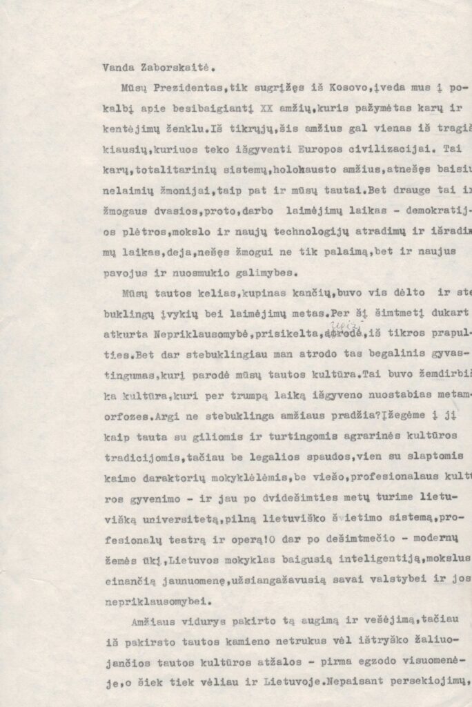 V. Zaborskaitė. Pokalbiai prezidentūroje. Vilnius. 1999.12.31. MLLM P49202