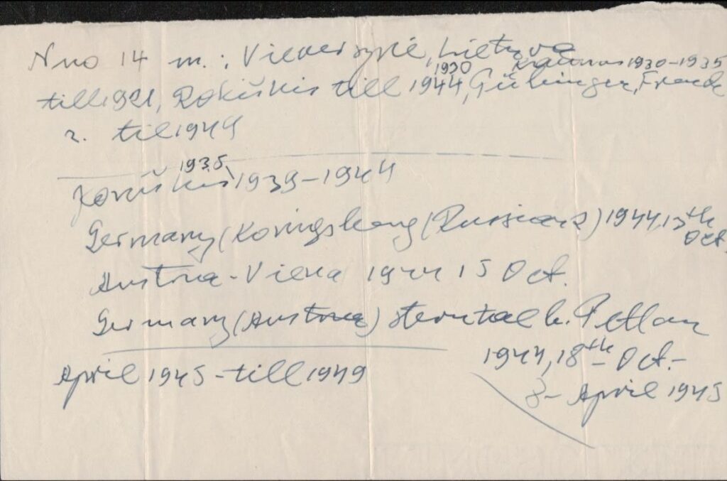 J. Tininio užrašytos biografijos detalės. BBR P7150