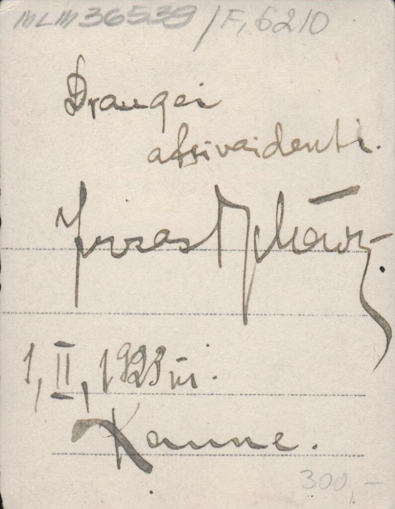 J. Tysliava 1923.II.1. Su autografu B. Buivydaitei. MLLM 36539