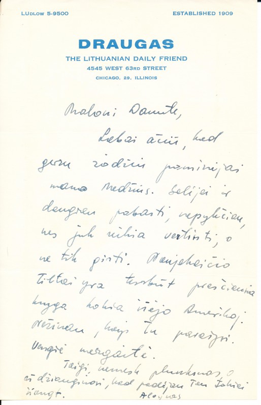 A. Barono laiškas D. Brazytei-Bindokienei