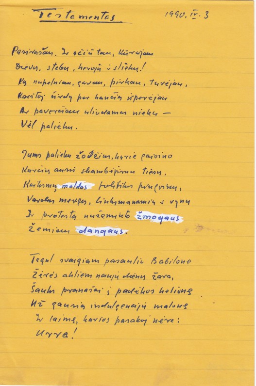 A. Gustaičio rankraštis. 1990 04 03