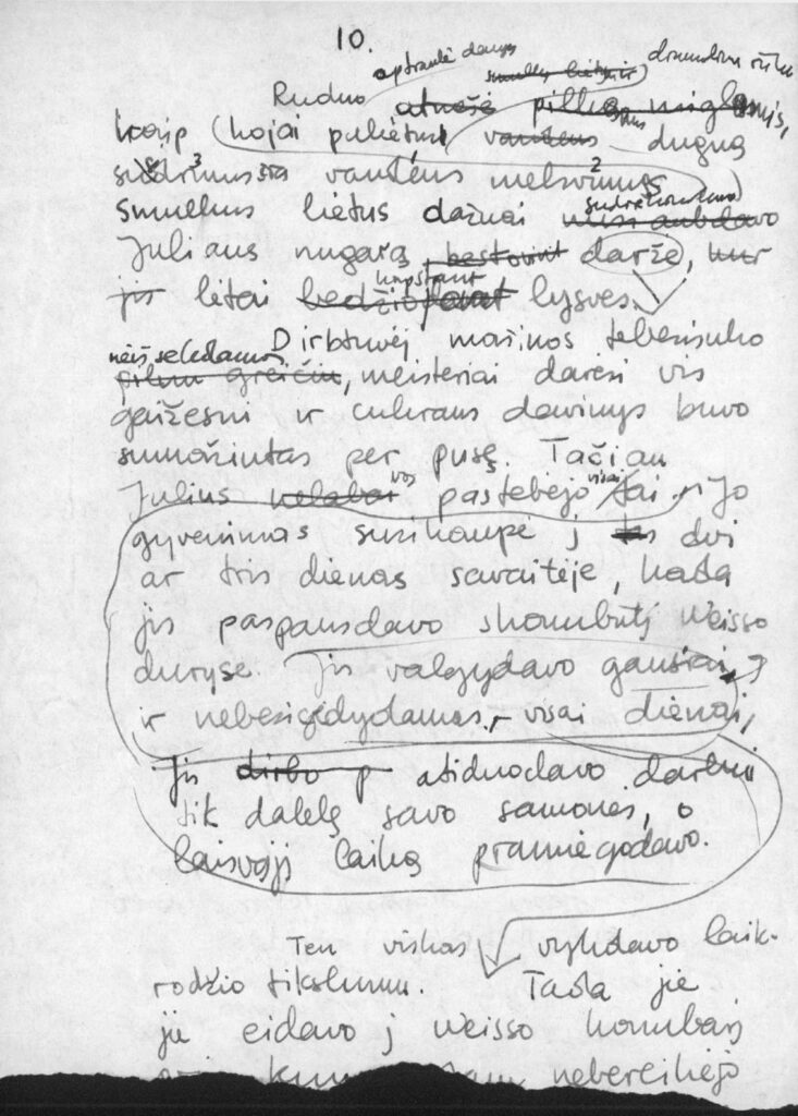 A. Landsbergio romano „Kelionė“ rankraščio fragmentai