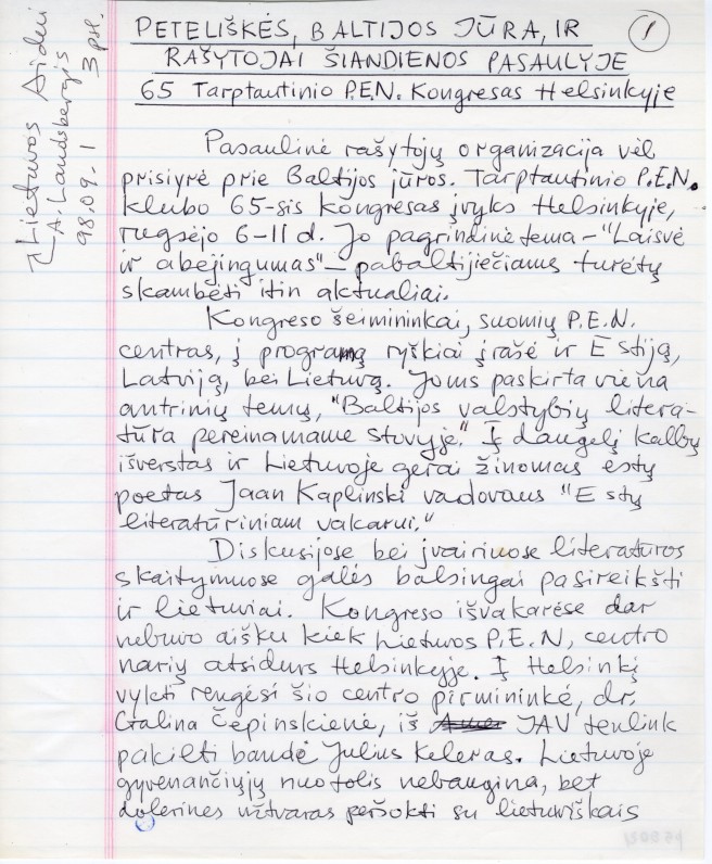 A. Landsbergio straipsnis „Peteliškės, Baltijos jūra….“ 1998 m.