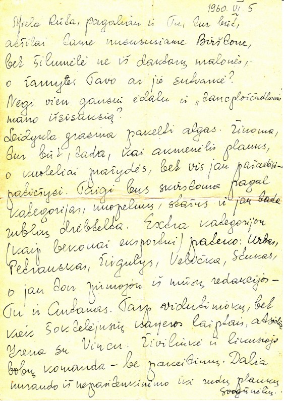 A. Liobytės laiškas R. Saukienei. Vilnius, 1960 m.