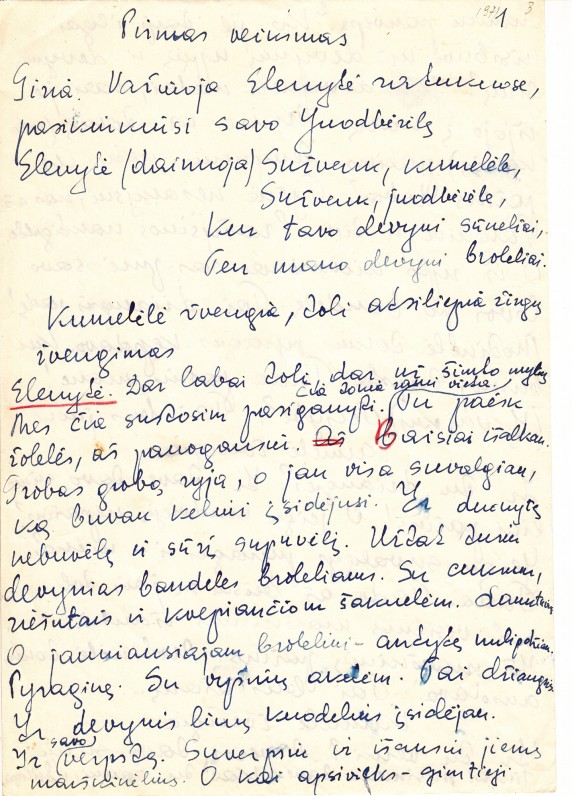 A. Liobytės pasakos „Devyniabrolė“ rankraštis