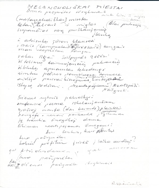 A. Veščiūnaitės eilėraštis „Melancholiškas miestas“