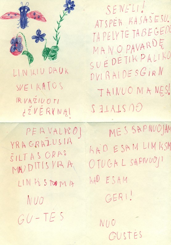A. Žukausko anūkės Gustės Nogytės laiškas seneliui. Pervalka, 1987 06 23