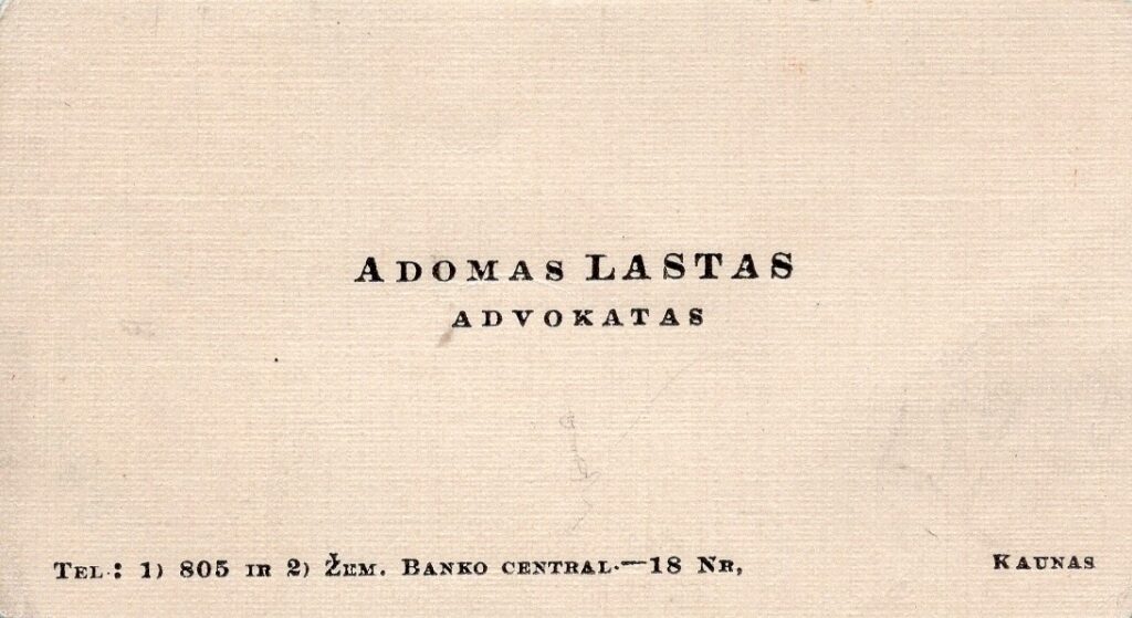 Poeto ir advokato Adomo Lasto vizitinė kortelė