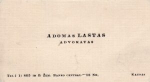 Poeto ir advokato Adomo Lasto vizitinė kortelė
