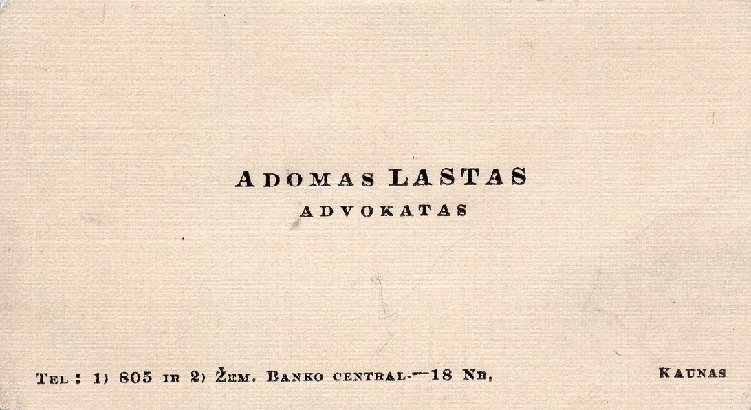 Poeto ir advokato Adomo Lasto vizitinė kortelė