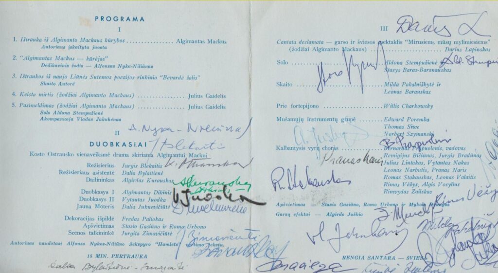 Algimanto Mackaus atminimo vakaro programa. Čikaga, Jaunimo centras, 1966 m.
