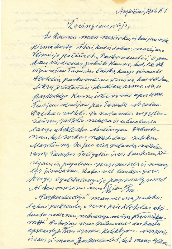 Antano Vienuolio-Žukausko laiškas Onai Dabrilaitei