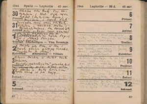 B. Brazdžionio 1944 m. kišeninis kalendorėlis. BBR 5192