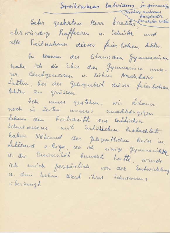 Č. Grincevičiaus kalba, pasakyta Glasenbacho gimnazistams. 1948 m. kovo 14 d.