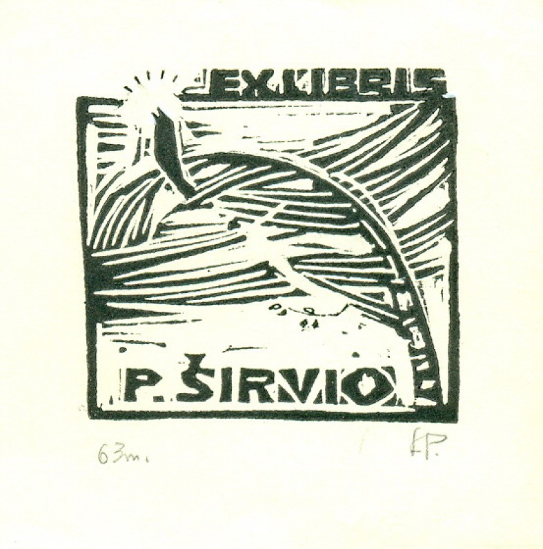 Dail. L. Pučkoriūtė. P. Širvio ekslibrisas. Lino raižinys. Vilnius, 1963 m.