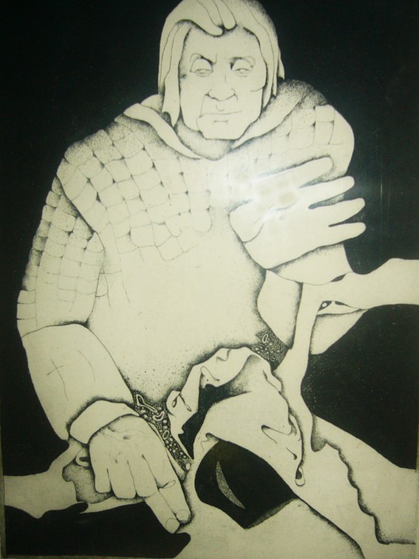 Dailininkė Gražina Didelytė. Ofortas iš ciklo „Akimirkos“. Juozas Grušas. 1982 m. Kaunas