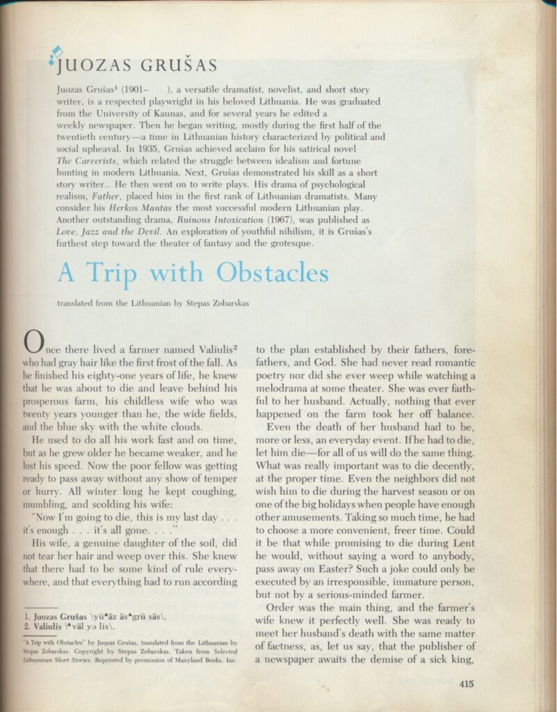Didžiosios Britanijos ir Vakarų literatūra, III leidimas. Niujorkas, 1979. J. Grušo biografija
