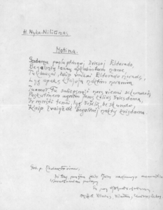 A. Nykos-Niliūno rankraštis „Motinai“
