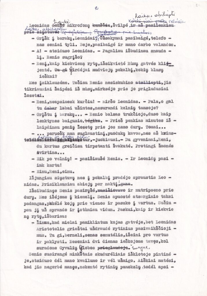 Eduardo Cinzo romano „Šventojo Petro šunynas“ mašinraštis su taisymais