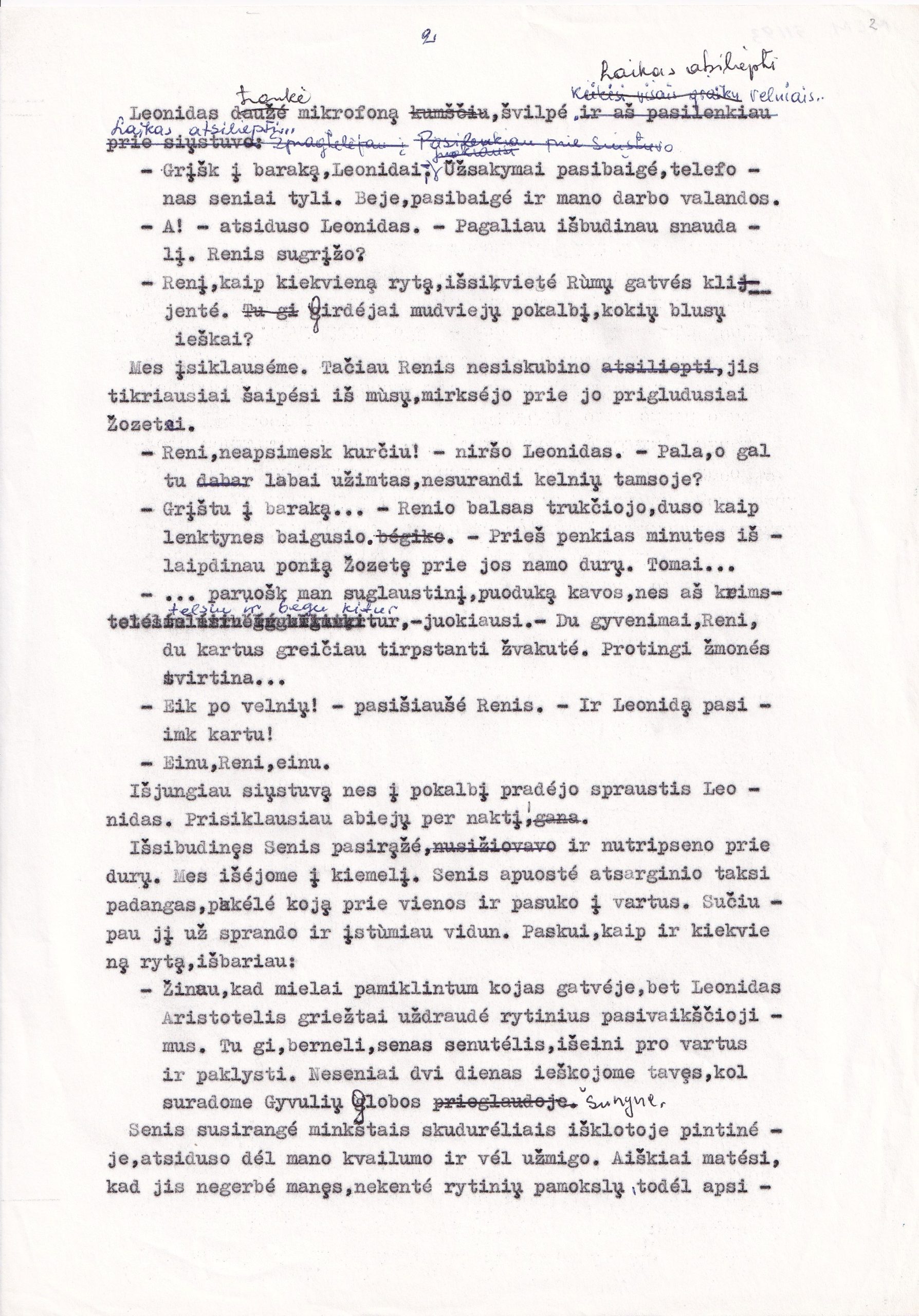 Eduardo Cinzo romano „Šventojo Petro šunynas“ mašinraštis su taisymais
