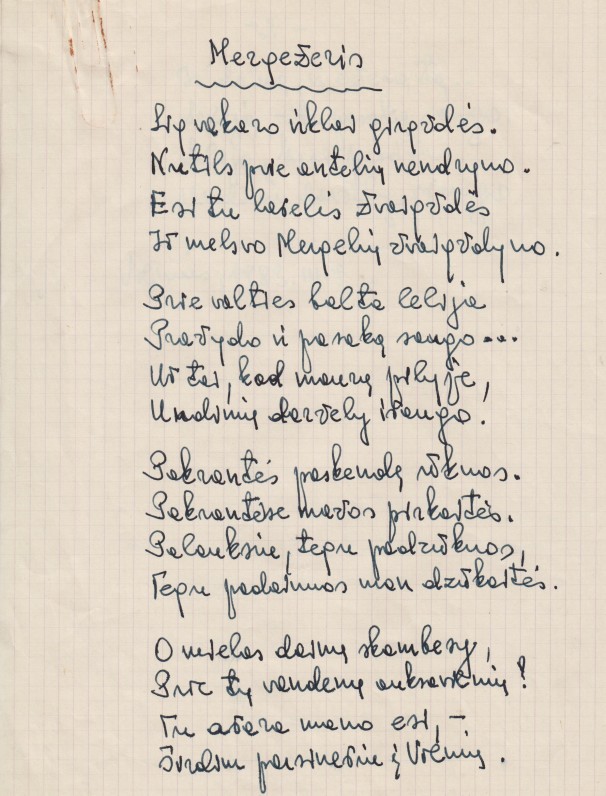 Eilėraščio „Mergežeris“ rankraštis