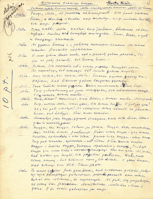 F. Kiršos dramos „Komisaro trečioji knyga“ apmatai