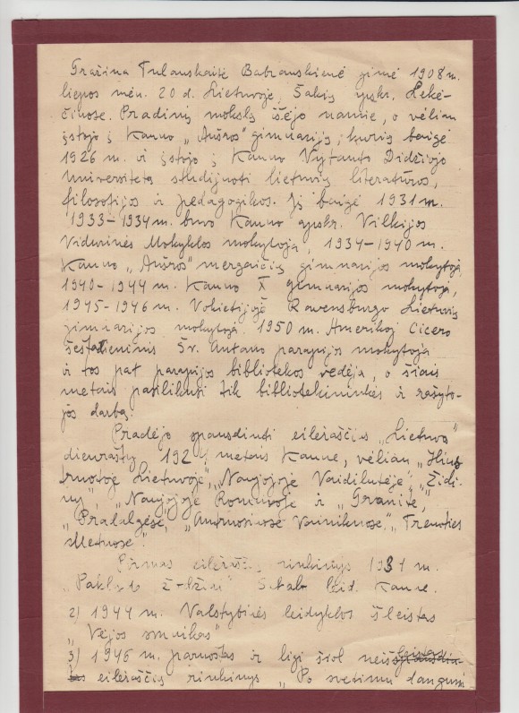 G. Tulauskaitės autobiografija