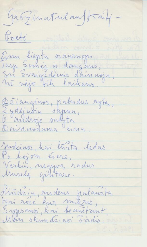 G. Tulauskaitės rankraštis