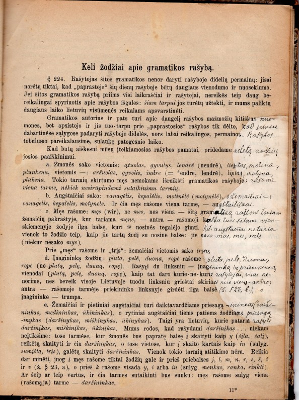 Gramatikos (1901 m.) puslapis su J. Jablonskio taisymais