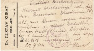 Gydytojo G. Kubat pažyma, išduota B. Brazdžioniui Virbalyje 1944 m. liepos 22 d.