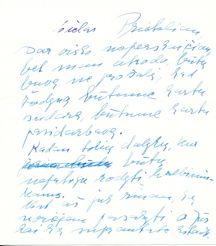 I. Simonaitytės laiškas bičiuliui pedagogui K. Masiliūnui