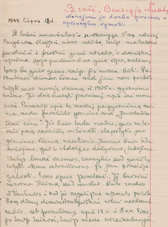 Iš V. Sruogienės dienoraščio. Būgiai. 1934 m. vasara