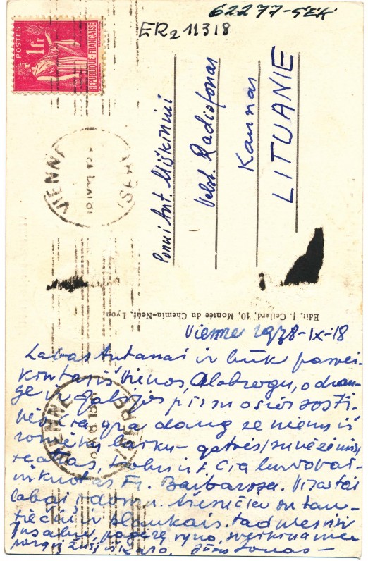 J. Aisčio atvirlaiškis A. Miškiniui iš Vienos. 1938 m., 2