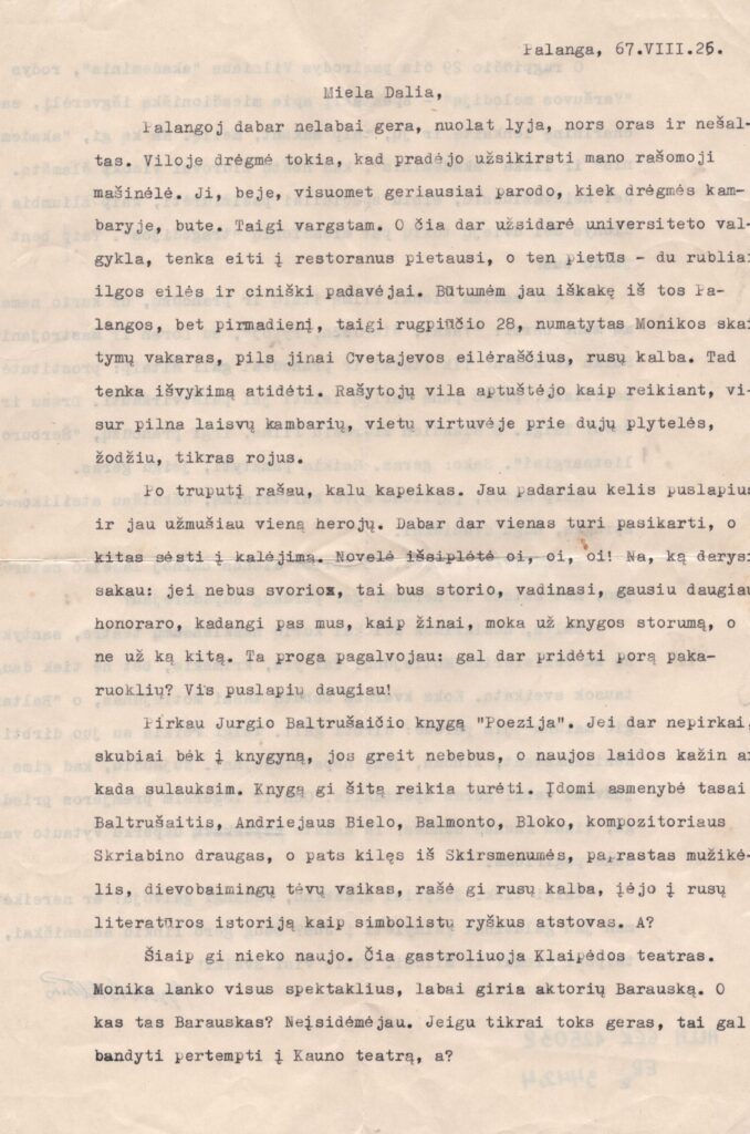 J. Baltušio laiškas D. Urnevičiūtei. MLLM 125030