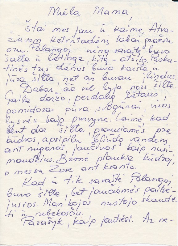 J. Degutytės laiškas motinai