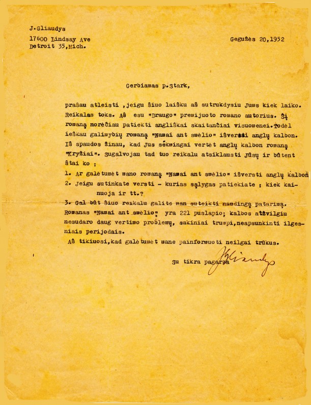 J. Gliaudos laiškas M. Starkui