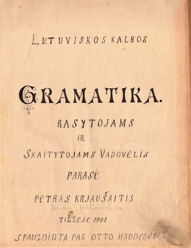 J. Jablonskio gramatika. Tilžė. 1901 m.